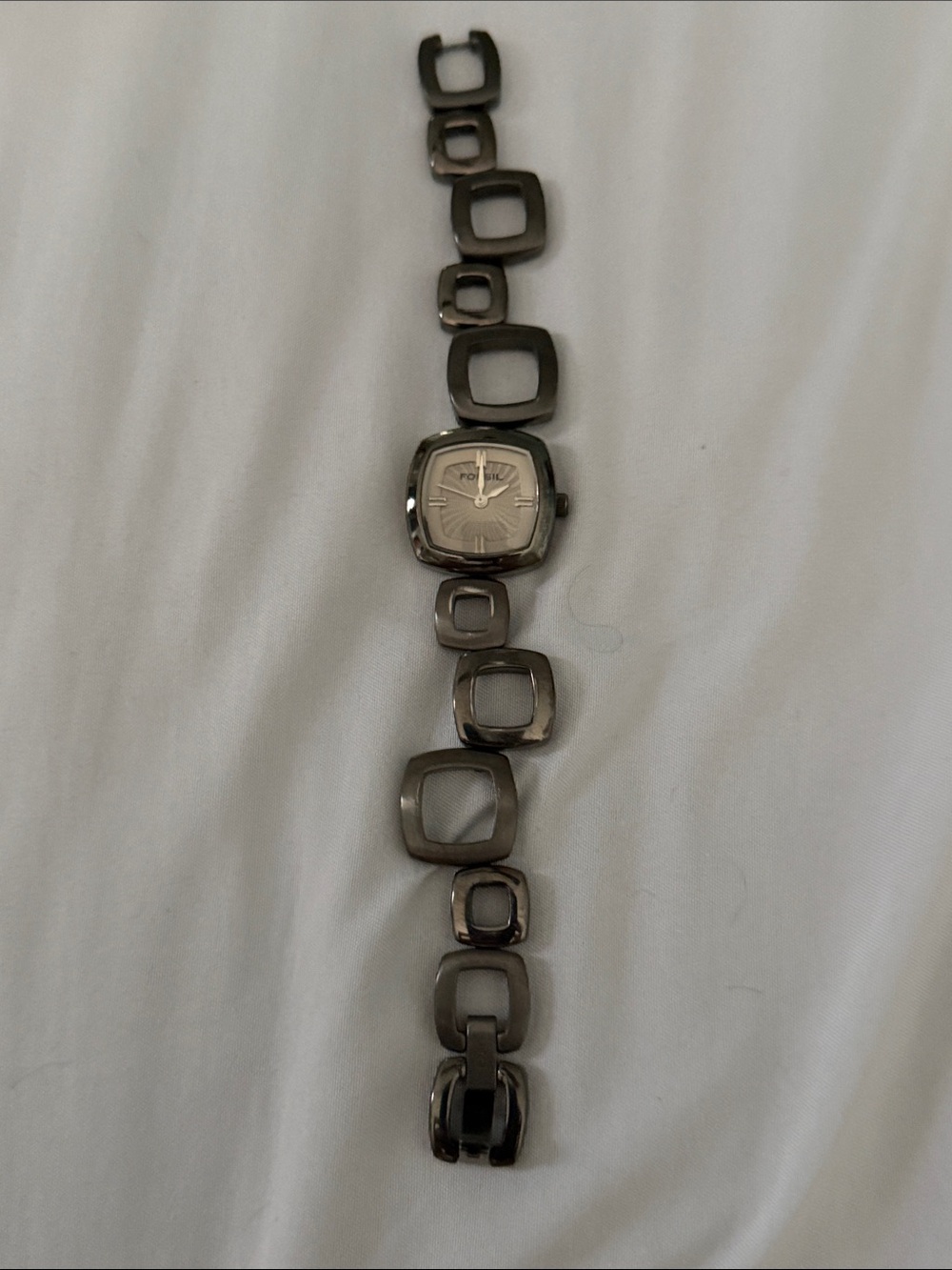 Fossil Women's Square-Link Bracelet Watch - Gunmetal with Silver Dial
